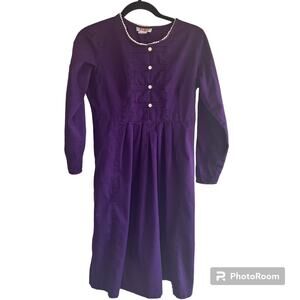 FADS Vtg purple long sleeve button front midi dress Size 4 petite 100% Cotton